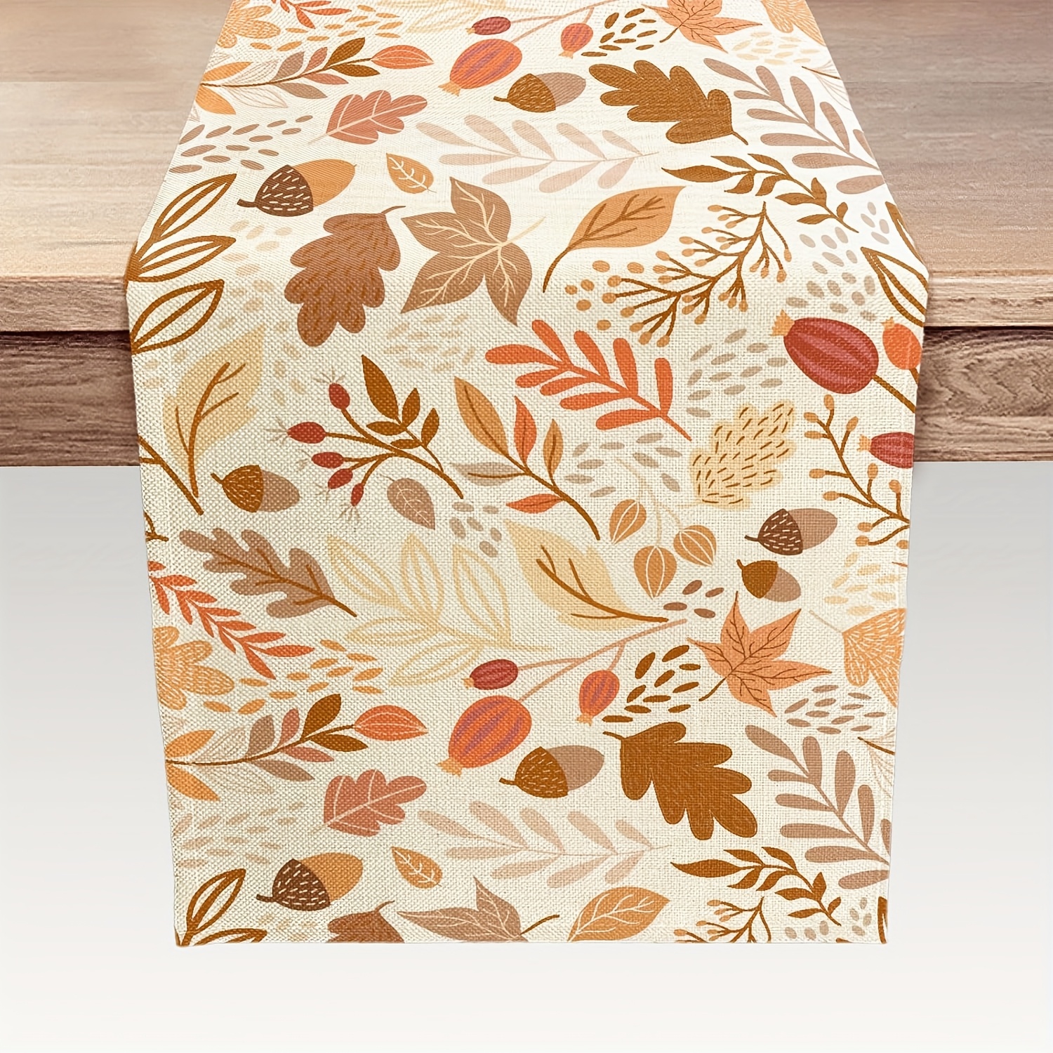 TEMU 1 Chemin de table automnal feuille d'érable, chemin de table beige automne châtaigne feuilles d'eucalyptus pour décoration de cuisine salle à