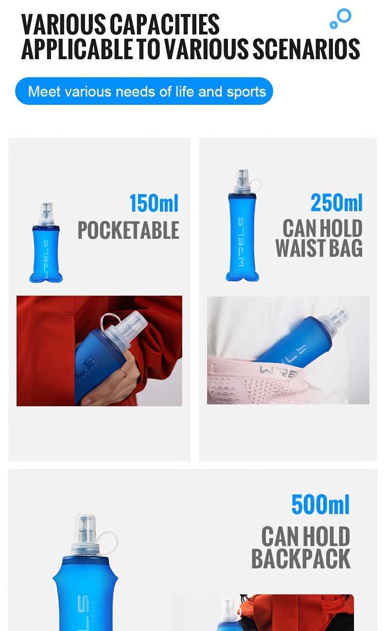 1pc, WRELS Outdoor Sports Solid Color Soft Water Container, Made from Food-Grade TPU Material That Is Free from BPA, Produced Through a Hot Pressing Method That Ensures It Is Odorless, Suitable for Outdoor Activities