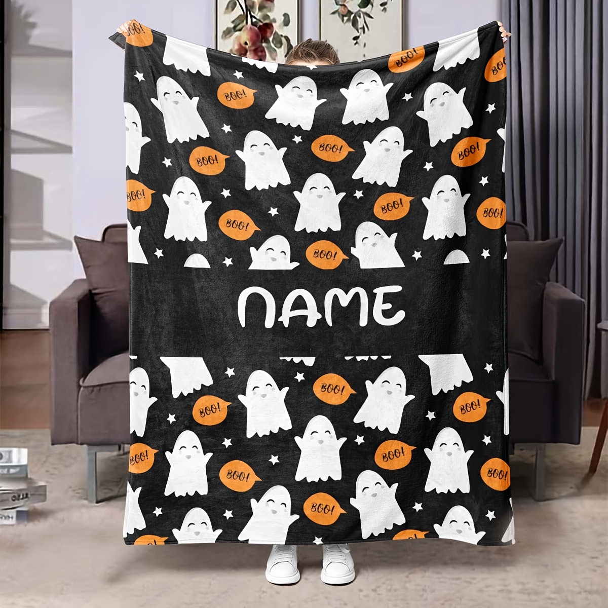 

Customizable Theme Flannel Throw Blanket - Personalized Name , Soft Warm Knitted Lightweight Cover For Office, Living Room, Sofa, Nap - Contemporary Style, 100% Polyester, 1pc