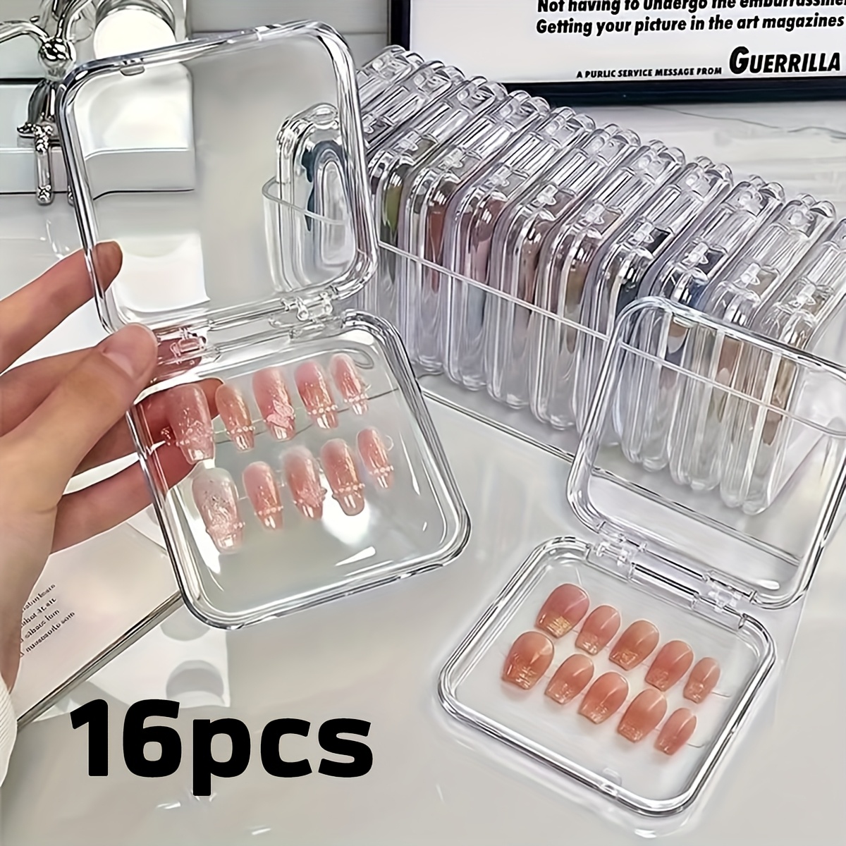 16pcs Nail Art Storage Box, Acrylic Nail Display Case, Dustproof Small Square Box For Nail Tips, High
