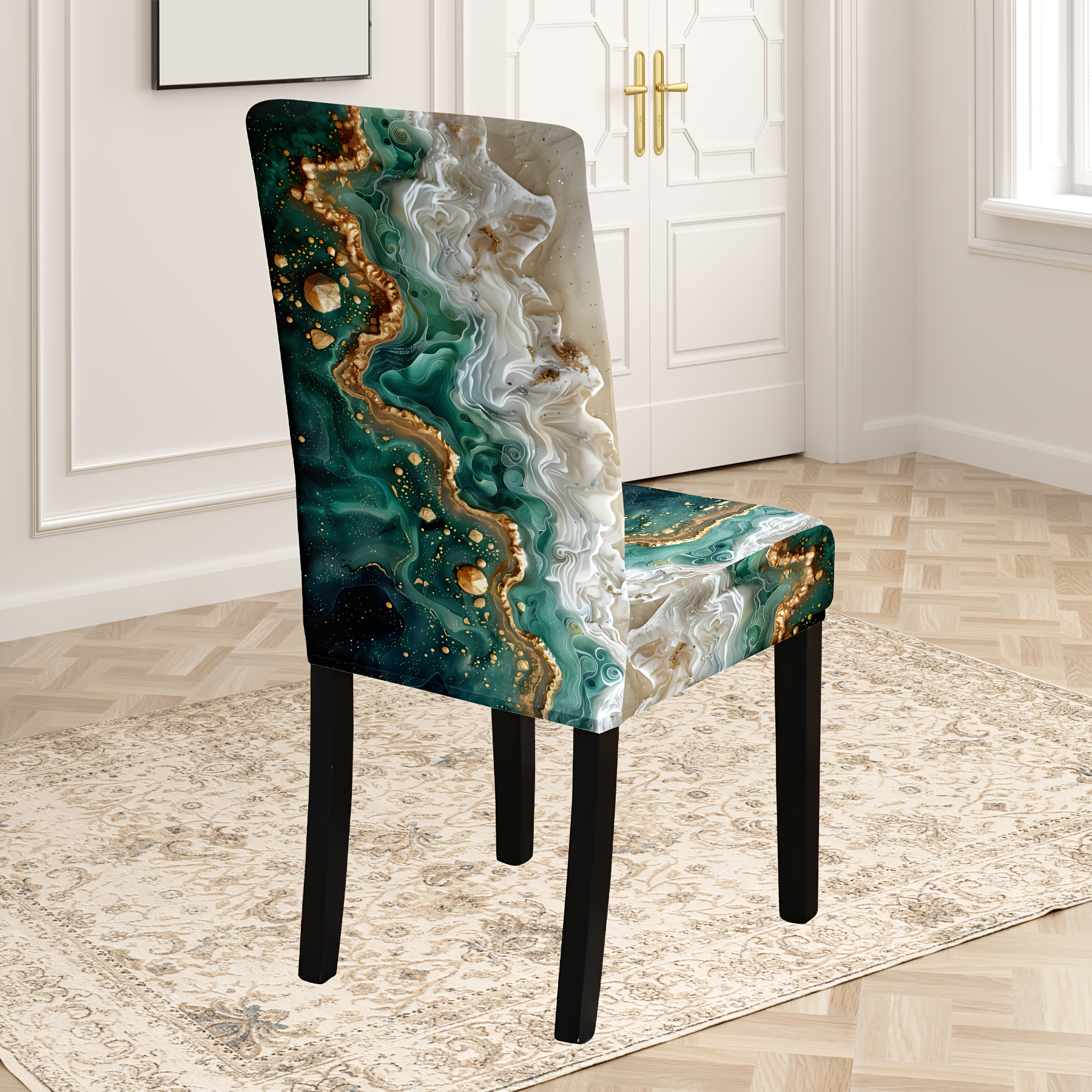 

Green Stone Patterned Chair Cover, 4/6 Pieces, Milk Fiber Stretch Fabric, Decorative And Dust-repellent, Easy To Clean