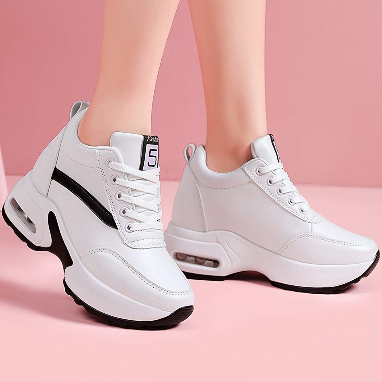 Zapatillas de plataforma gruesa para mujer - Zapatos blancos con cordones, plantilla acolchada, suela antideslizante - Calzado diario y formal para todas las estaciones - Parte superior de cubierta sintética de poliuretano - Fácil de limpiar - para mujer, zapatillas de mujer, calzado versátil, diseño de zapatos elegante, calzado de tracción duradera, caminata casual, calzado elegante, forro de tela transpirable, calzado cómodo, ropa de oficina