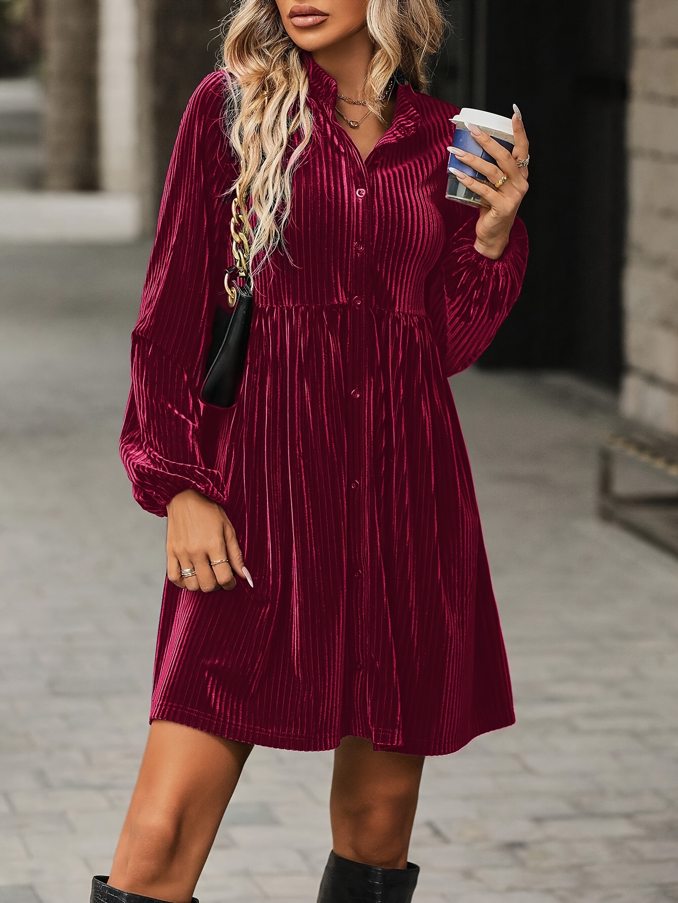 long sleeve red velvet dress short SEMATOMALA Women's Ruffle Hem Short Velvet Christmas Dress Long Sleeve  Elastic Waist Fall Party Swing Dress WR-S Wine Red at Amazon Women's  Clothing store