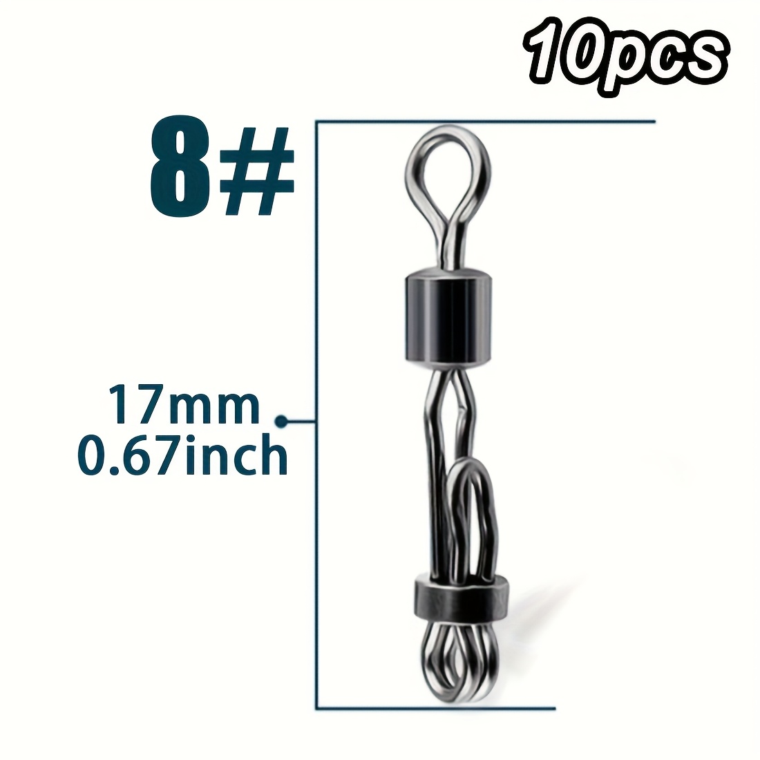 9km 10pcs Fishing Rolling Swivel Snap Fishing Hook Solid Rings Fishing Line Quick Link Carp Wear-resistant Rustproof