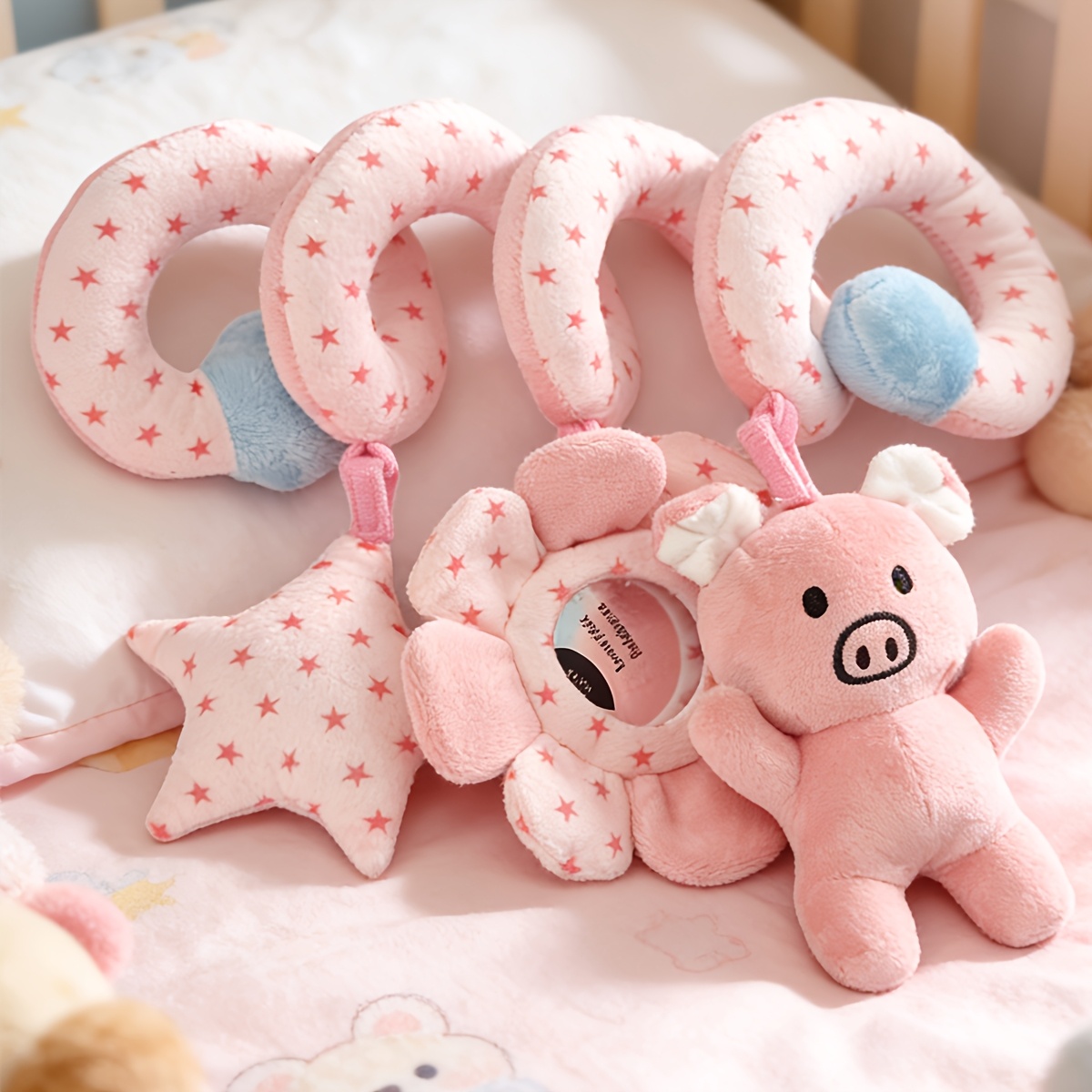     hanging rattle toy soft plush crib mobile with   and star doll soothing stroller and crib toy newborn sensory development gift random additions color
