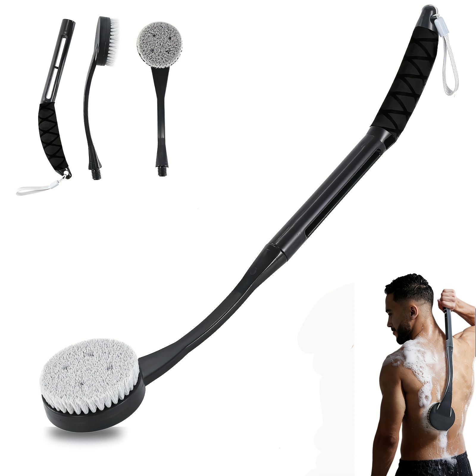 E-shop Rückenbürste für Dusche – 20,5" Abnehmbarer Badebürste mit langem Griff und weichen Borsten, Peeling & Tiefenreinigung Körperbürste für Rücken,