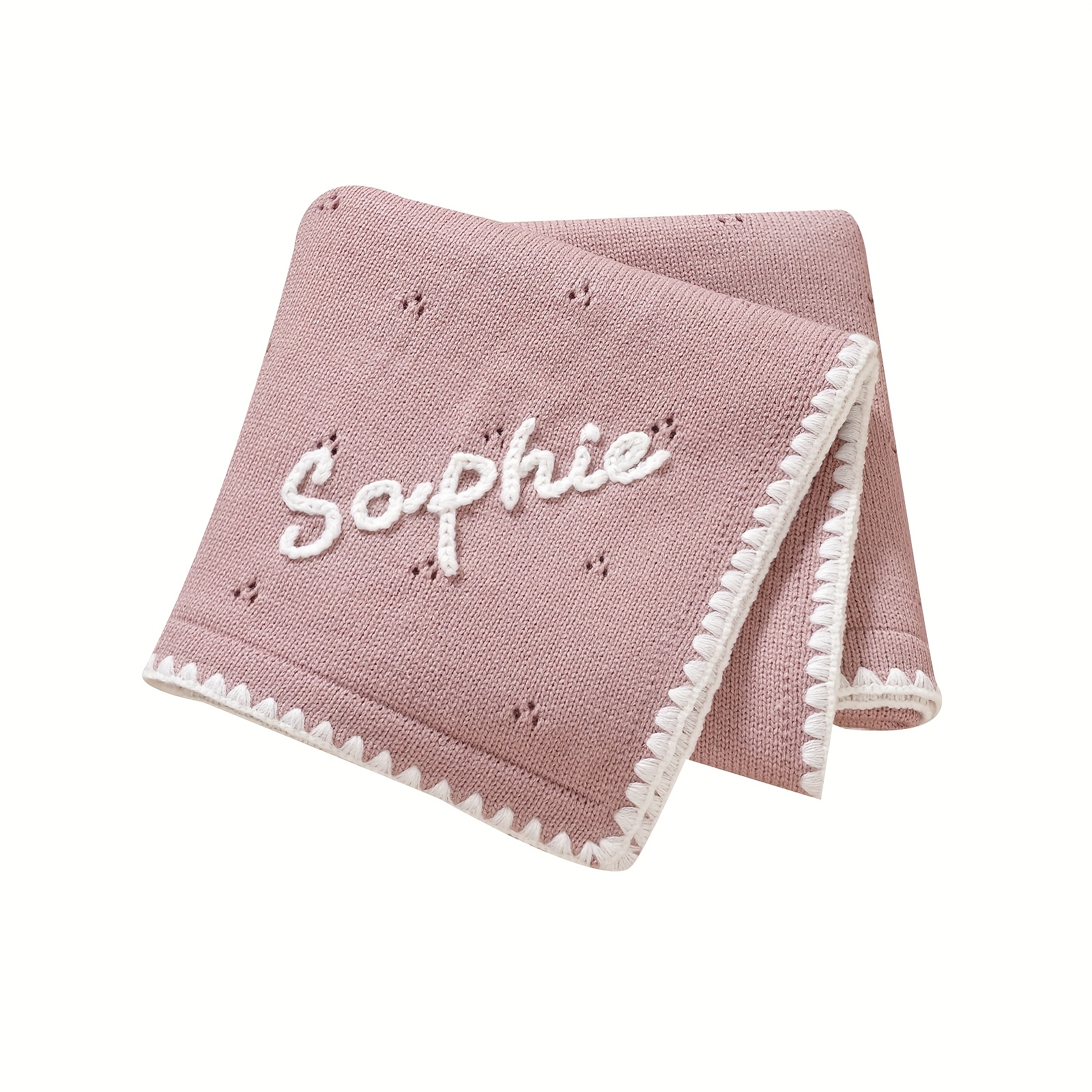 Hand- Personalized Custom Name Birthday Children's Knitted Blanket | Minimalist Solid Color Knitted Blanket Baptism Gift
