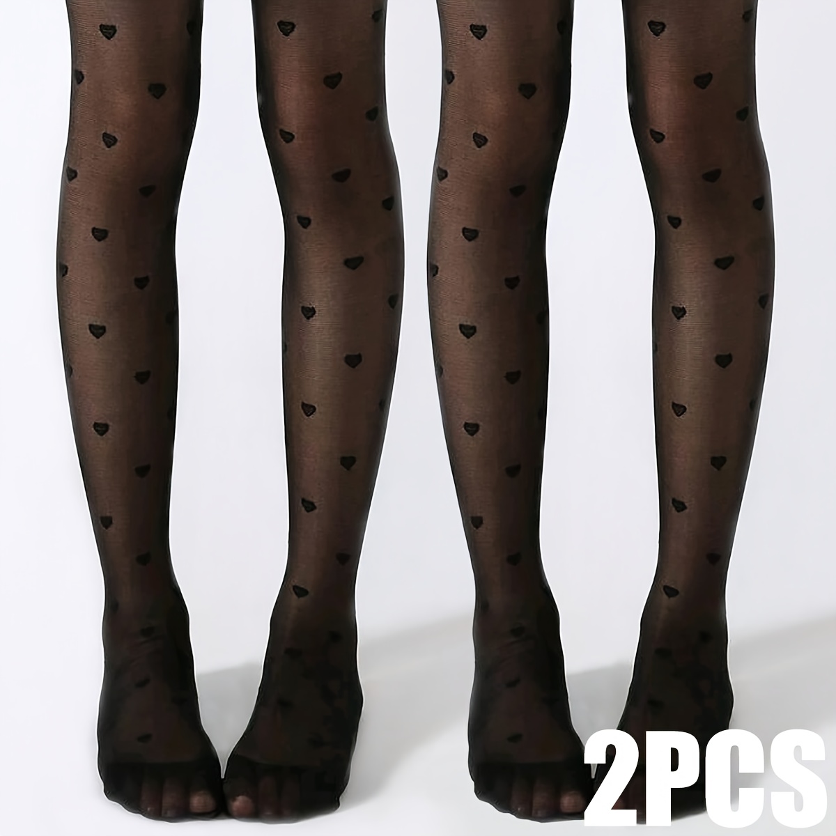 2pcs Girls' Heart Pattern Tights, Black Summer Mesh Pantyhose Jumpsuit Socks,fall And Winter Clothes