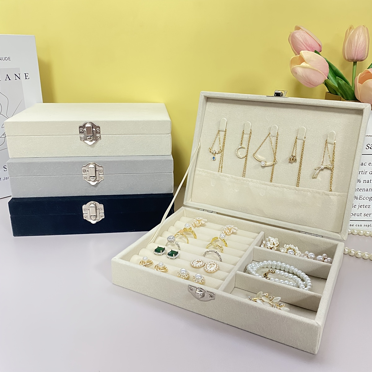 

Elegant Velvet Jewelry Organizer Box - Perfect For Earrings, Rings & Necklaces | Ideal Gift With Secure Clasp Closure Jewelry Box Jewelry Box For Women