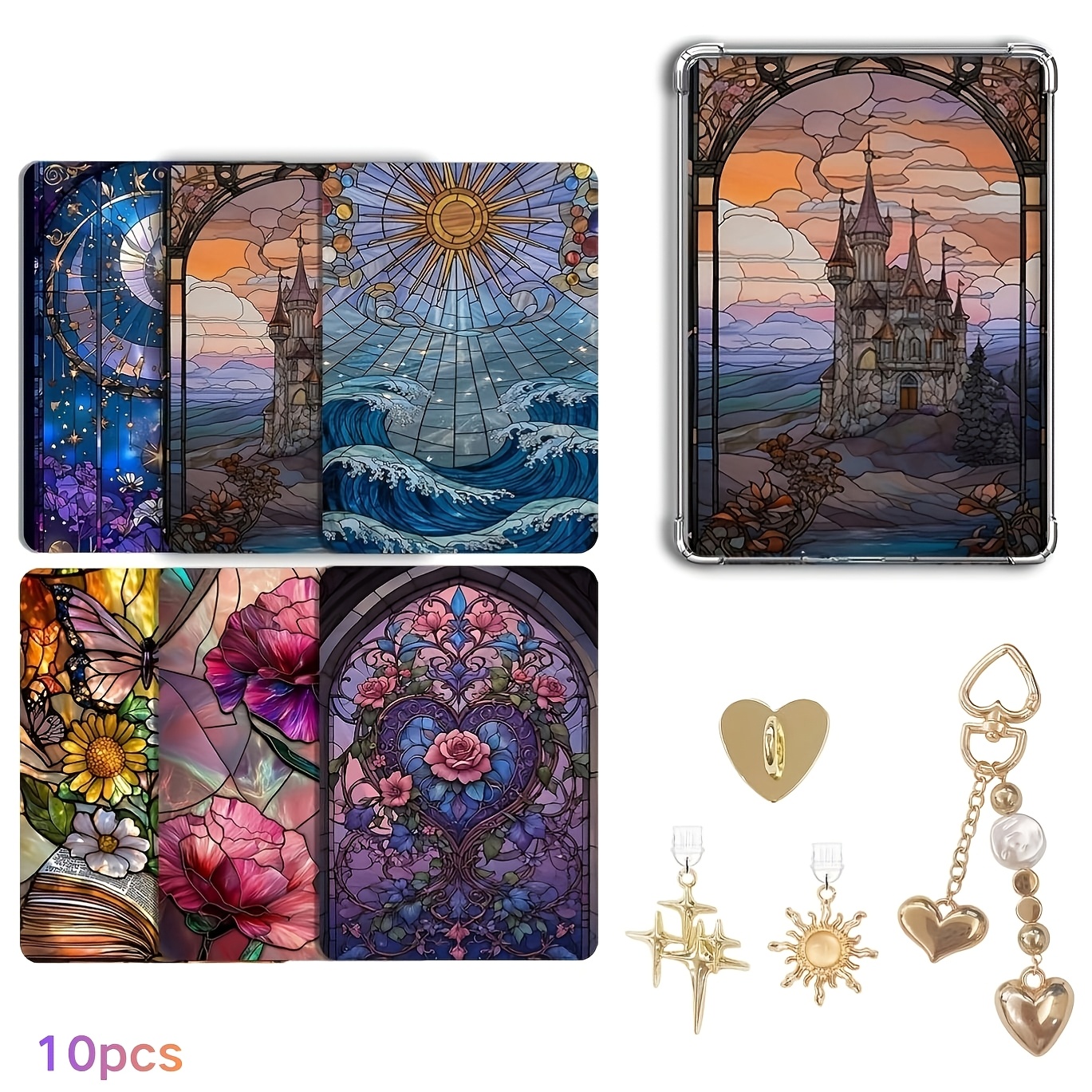 TEMU 10pcs/set Inserts For , Including 6pcs Inserts Cardstock Paper For E-reader, And 2pcs Dust Plug Charms, 1pc Chain Charm Set, Cardstock Insert