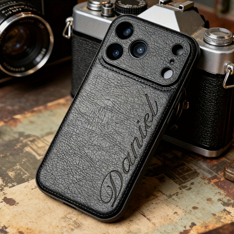 TEMU Phone Case - Personalized Luxury Customized Name Faux Leather Pattern Phone Case For Iphone 17 Pro Max 17 16 15 14 13 12 11 Pro 15 Plus