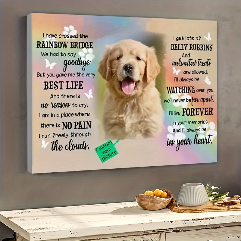 

Customizable Wooden Framed Dog Pet Canvas Wall Art - I Have Crossed The Rainbow Bridge - 11.8"x15.7" - Replaceable Photo - Home Decor