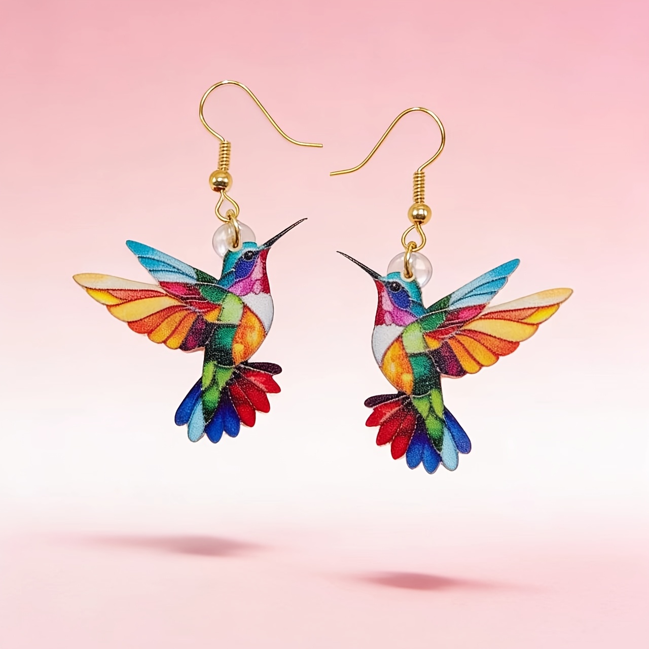 Bohemian Punk Style Rainbow Hummingbird Earrings