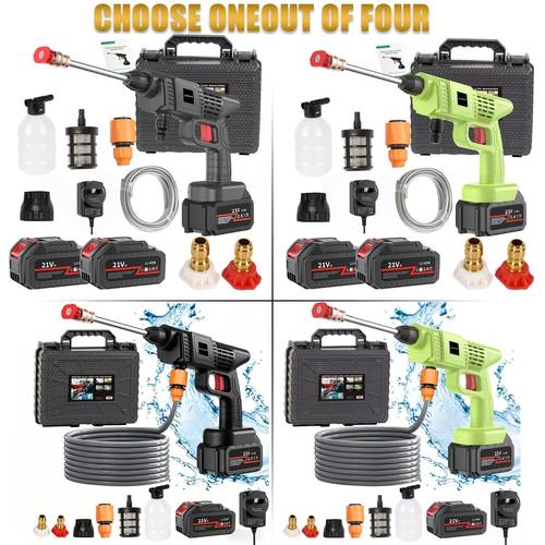cordless car wash gun set single battery dual battery electric pressure washer tool kit cordless rechargeable car wash gun tool set with 1 batteries a foam dispenser a nozzle and a hose suitable for cleaning cars and motorcycle