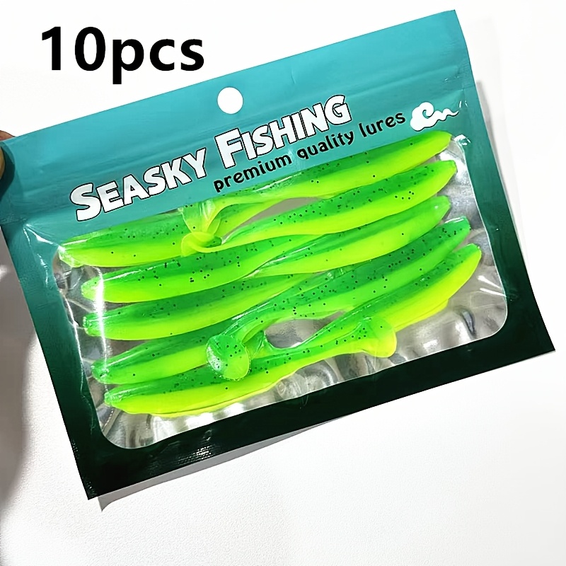 TEMU 10pcs 3.54-inch Pvc Fake Bait T-tail Soft Lures, Mixed Colors Random, Bite-resistant Fishing Lures, Lure Fishing Gear Soft Bait, Realistic