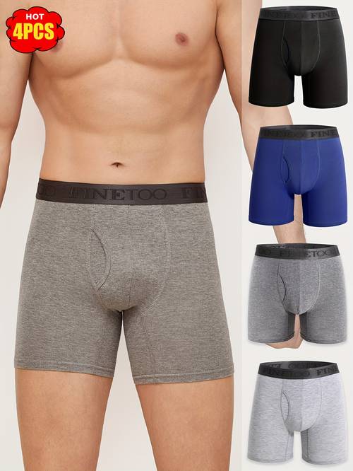 4pcs mens boxer briefs with do it waistband breathable stretchy cotton underwear in blue and black casual sporty design for daily commuting everyday underwear sporty underwear elastic waistband boxer shorts