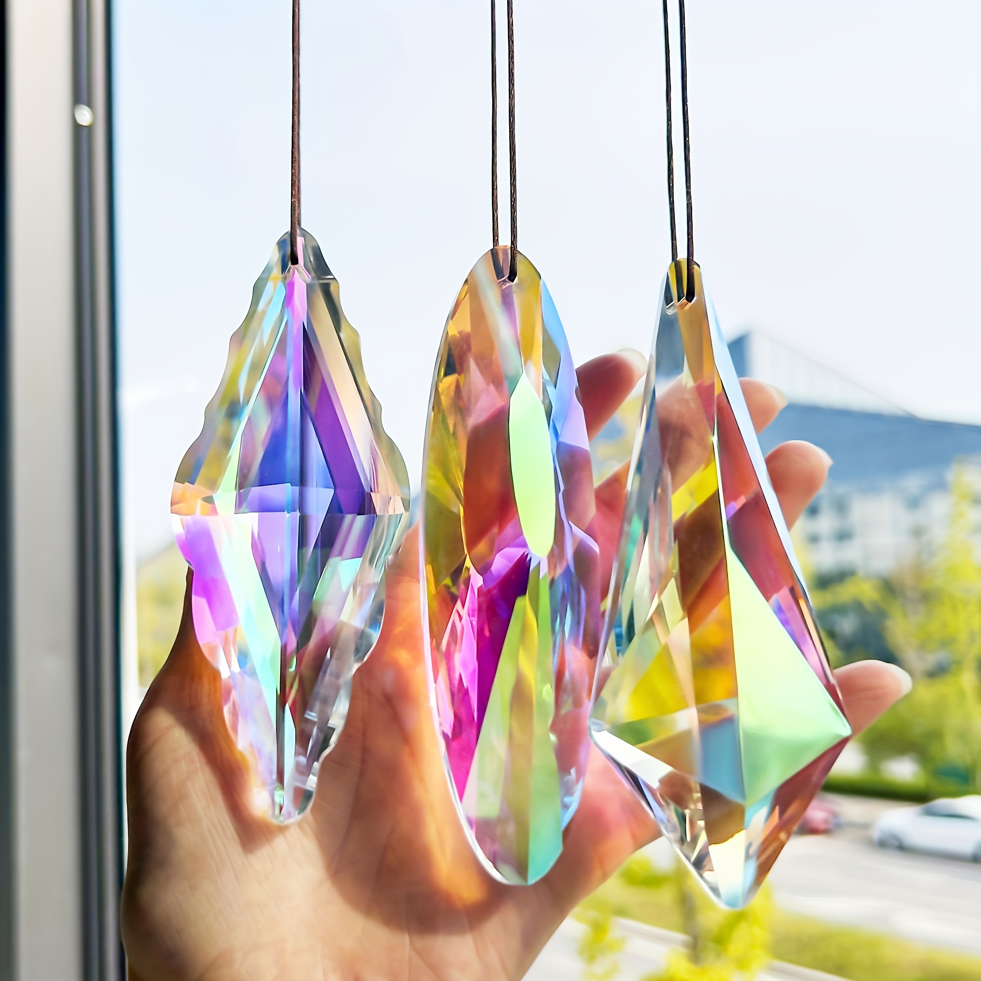 

3pcs 5" Large Crystal Prism Suncatchers - Ab Color With Glass Prism, Window Hanging In Home & Garden, Decor, 120mm, Rainbow Prism Maker, Home Garden Decor