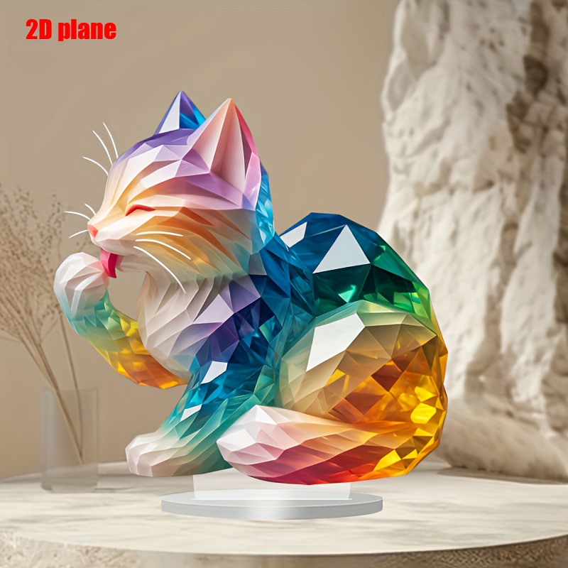 

2d Flat, 1pc Style Acrylic Crystal Kitten Decor, 9.06"x9.06" Tabletop Cat Figurine, Multipurpose Bohemian Decor, English Text, House Cat Theme, Coffee Shop Display, Room Decor