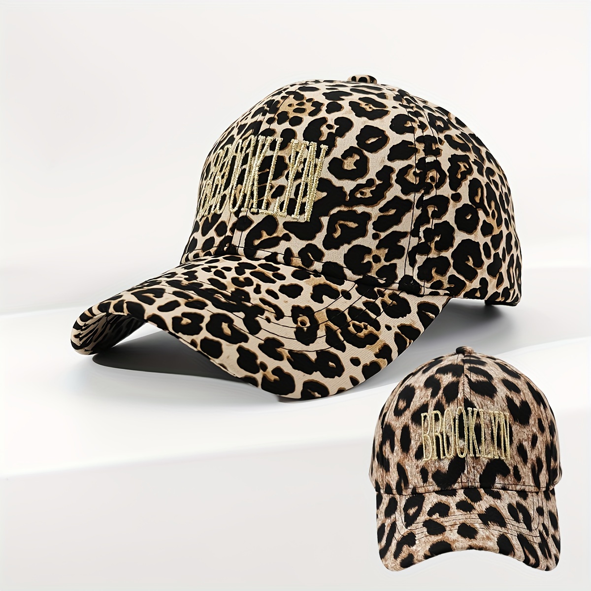 

Brooklyn Embroidered Leopard Print Baseball Cap - Unisex Breathable Polyester Adjustable Sun Protection Outdoor Hat With Embellished Lettering