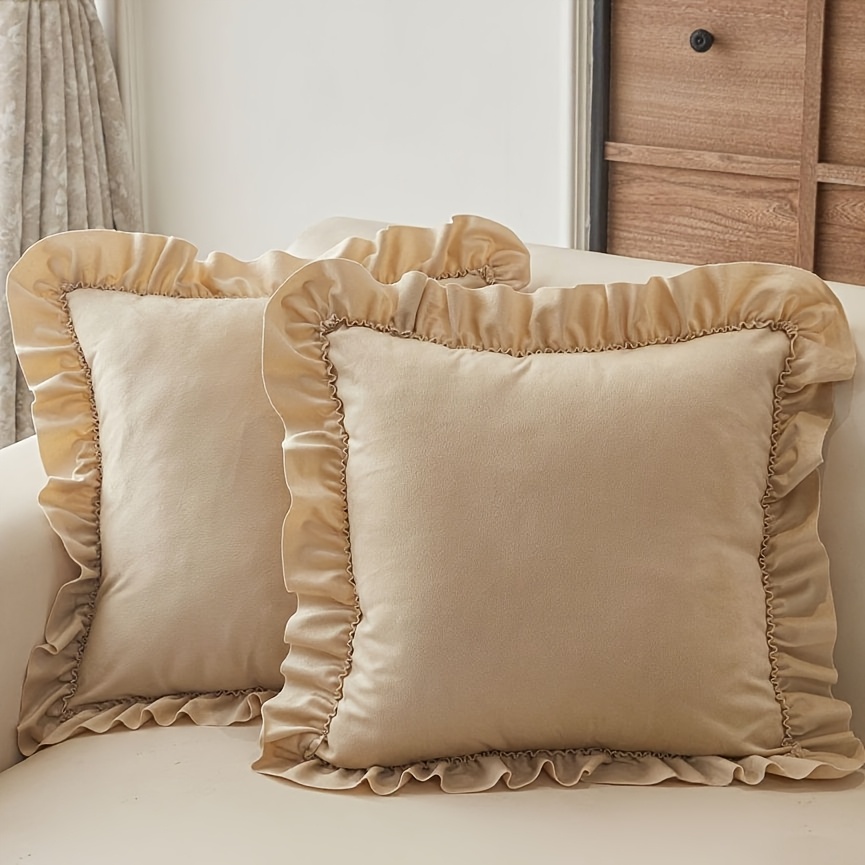 TEMU Lot de 2 housses de coussin en velours à volants avec bordure en dentelle - Housses de coussin de style ferme moderne mi-moderne adaptées pour