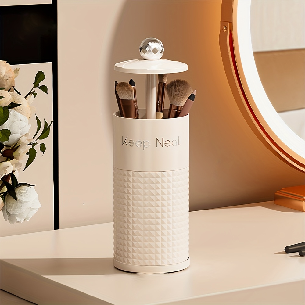 1pc automatic   up cosmetic organizer with dust proof lid durable plastic makeup brush holder for vanity bathroom countertop black white brush storage tubes no power needed makeup vanity desk   sturdy construction beauty enthusiasts   easy to   organizers Product details 5