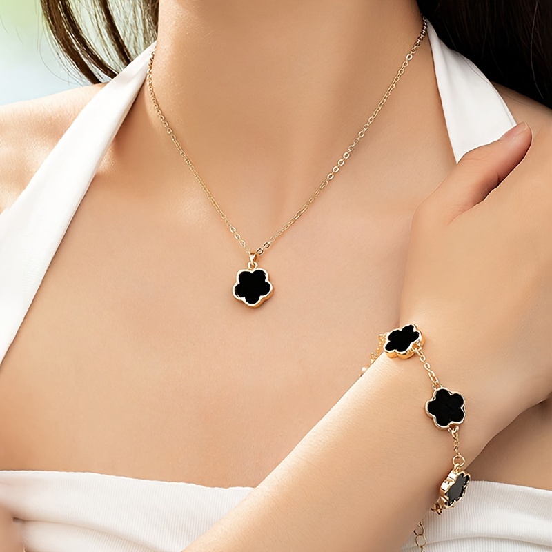 

1 Pc Necklace +1 Pc Bracelet Alloy Jewelry Set With Unique Lucky Flower Design Elegant Leisure Style Match Female Daily Outfits