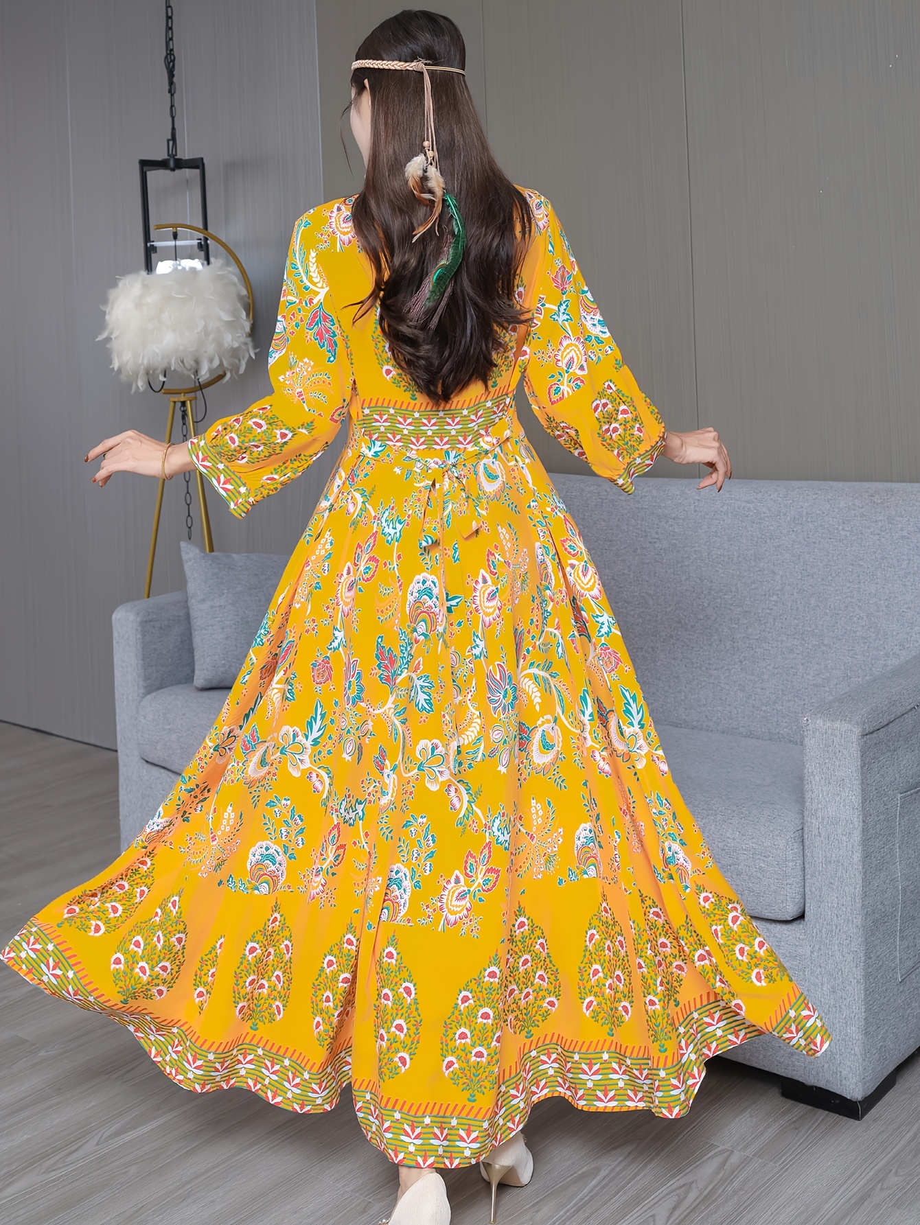 bohemian maxi dress full body print embroidery long maxi - Temu Oman