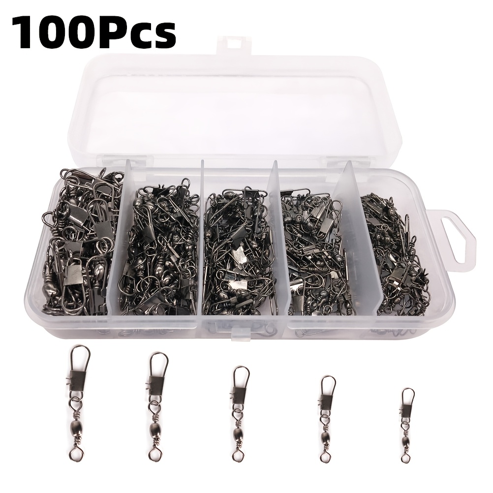 Image of 100pcs Lure Connector Set, Stainless Steel High-tensile Strength Heavy-duty Quick-release Snap Clips, Fishing Accessories