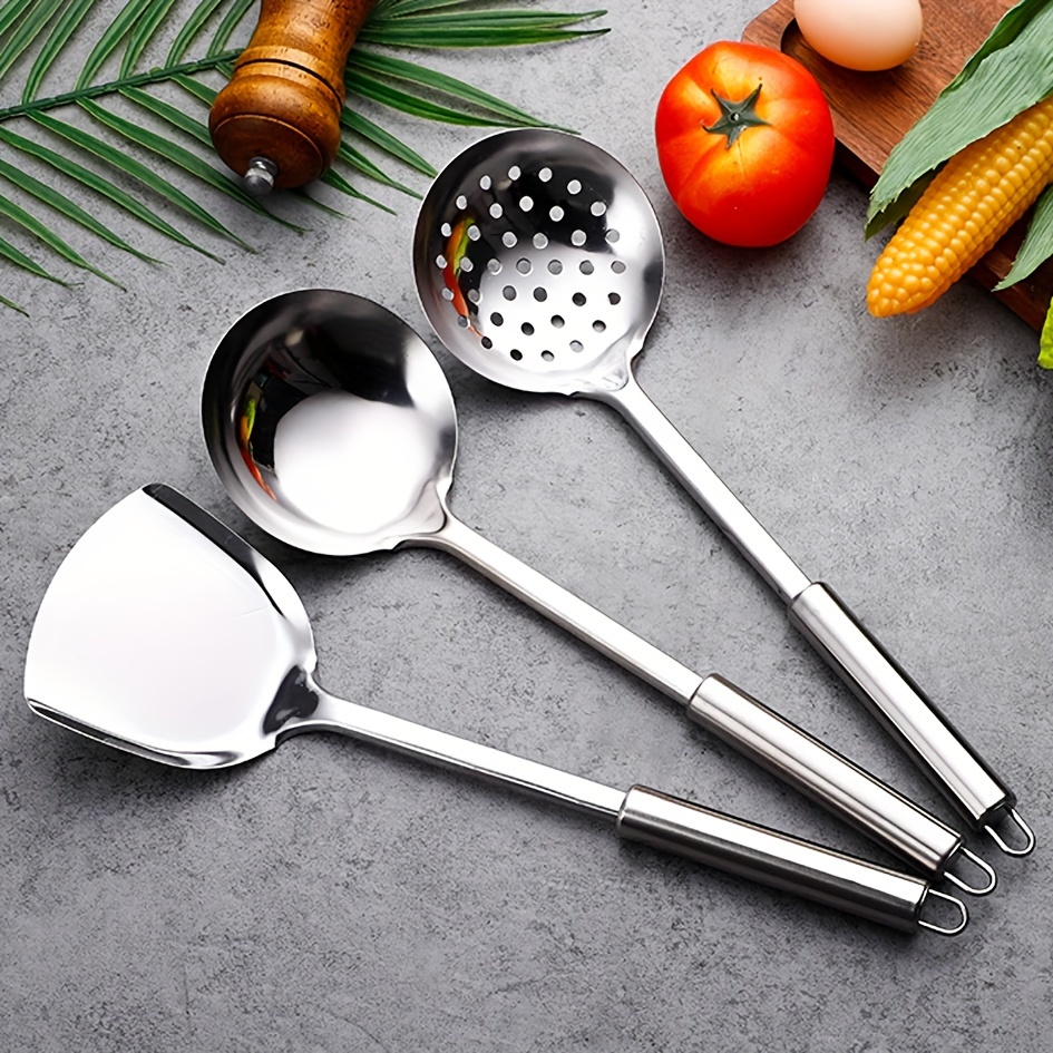 11pcs stainless steel kitchen utensil set heat resistant   potato masher strainer spoon shovel mixer tongs details 8