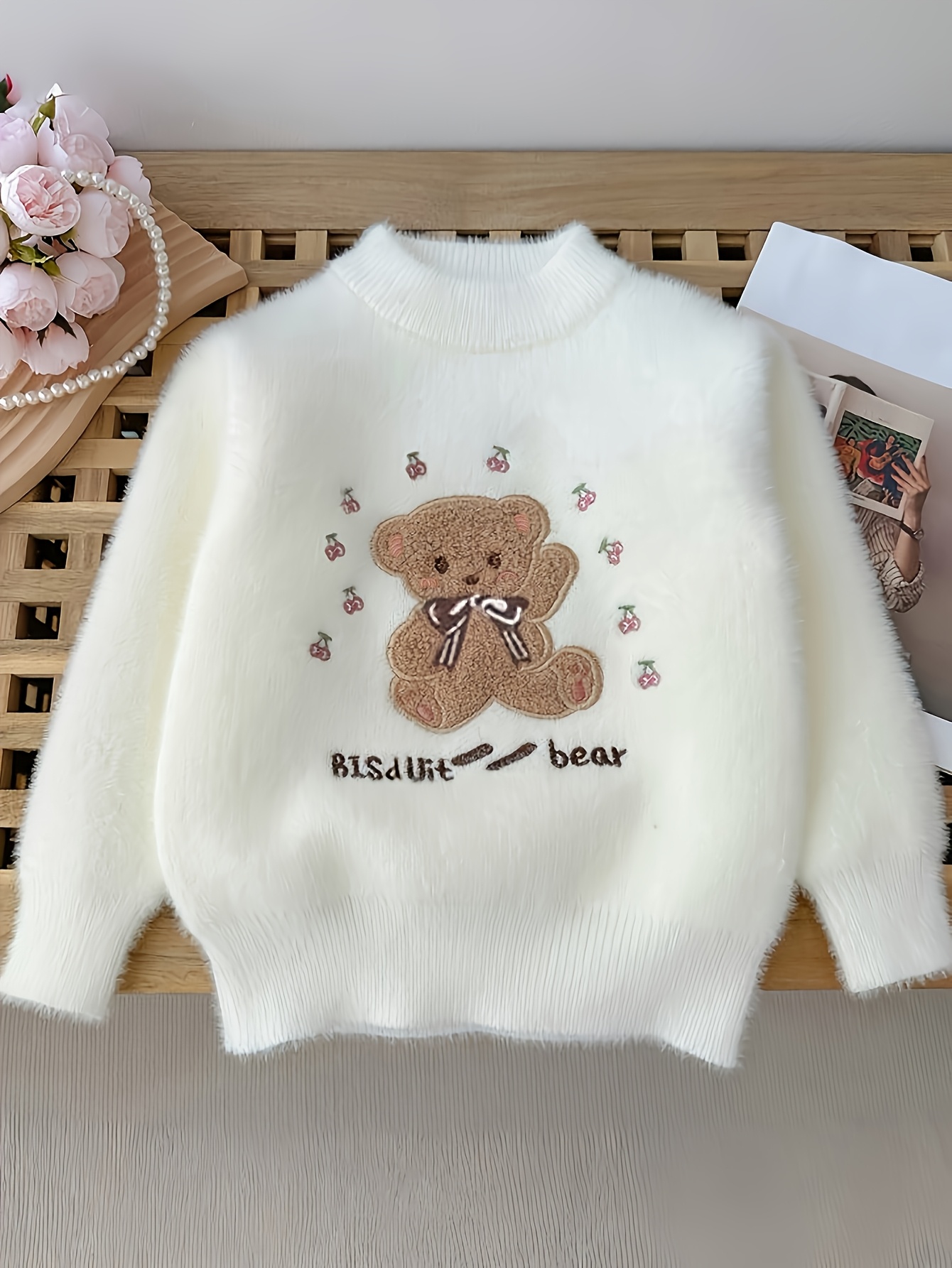 meisjes schattige cartoon beer bloemen trui zacht rekbare Temu