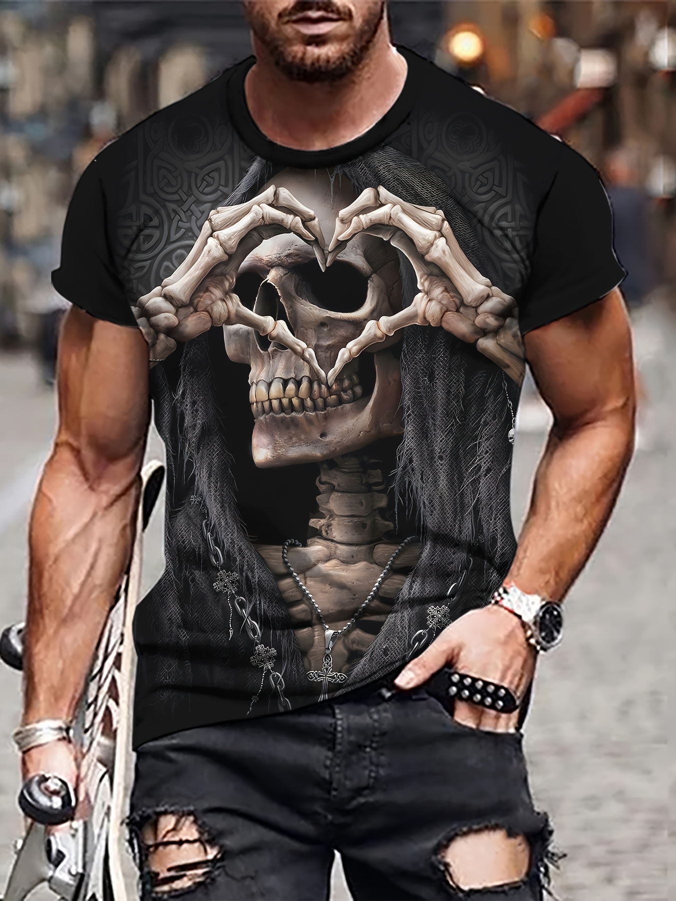 Big Fish Skeleton Print Tees Men Casual Quick Drying - Temu