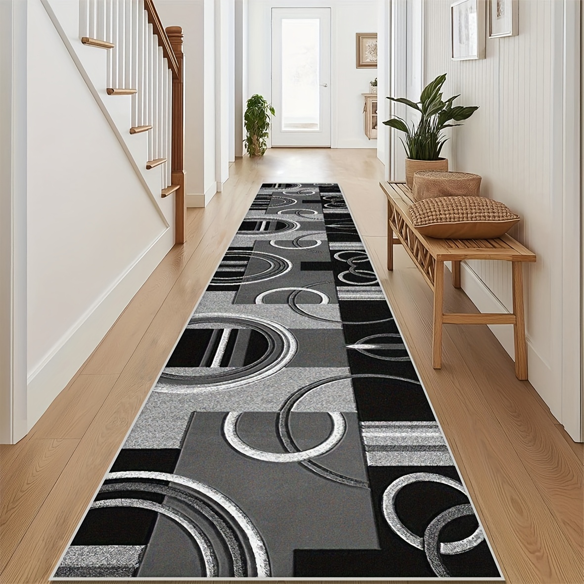 TAPISO Antidérapant Tapis Couloir Long Tapis au Mètre Tapis de Passage Poils Ras Tapis Entrée Cuisine Évier Chambre Escaliers Moderne Gris Anthracite Abstrait Bordé 67 x 220 cm