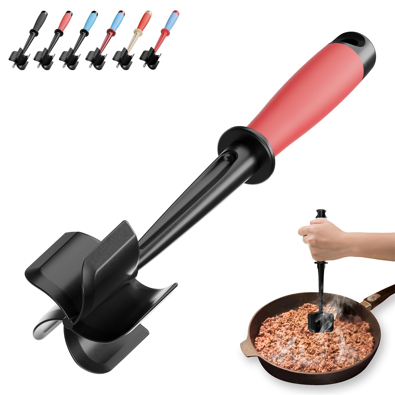 Manual Meat Chopper With 5 Curved Blades - ABERZEY Non-Stick Hamburger Smasher For Ground Beef Heat-Resistant Nylon Kitchen Gadget_voghion.com