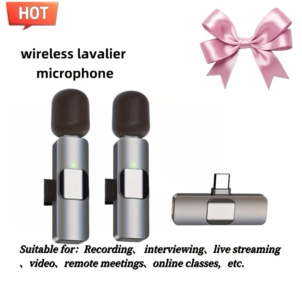 TEMU 2 Wireless Lavalier Microphones Designed For Type-c Connections. Microphones Provide High-fidelity Sound Capture And Are Perfect For Public Speaking, Teaching, Recording