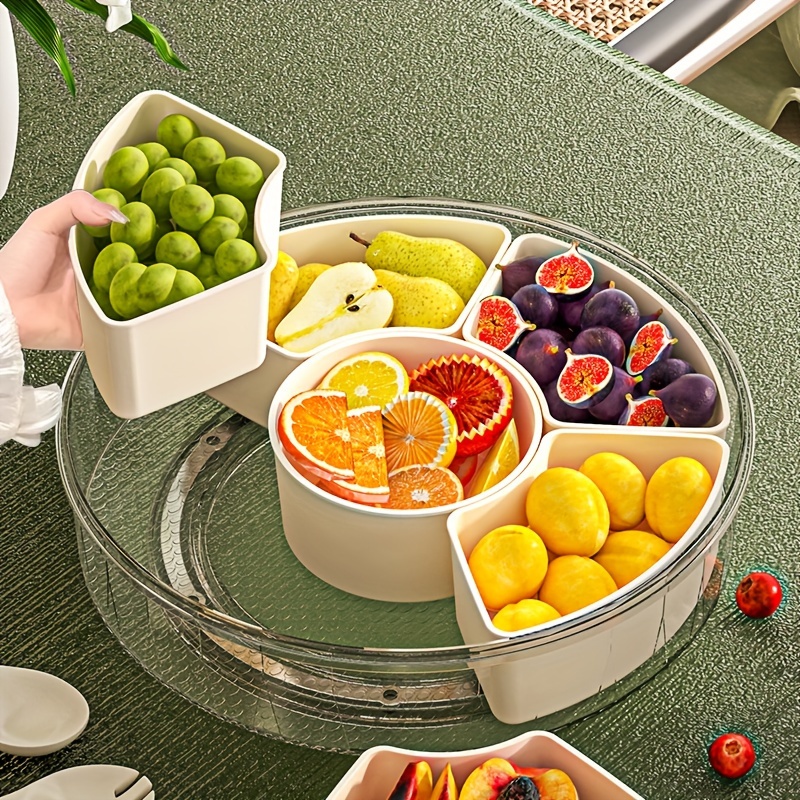 versatile rotating snack candy serving tray with lid   parties weddings and home use   plastic fruit bowl nut organizer details 2