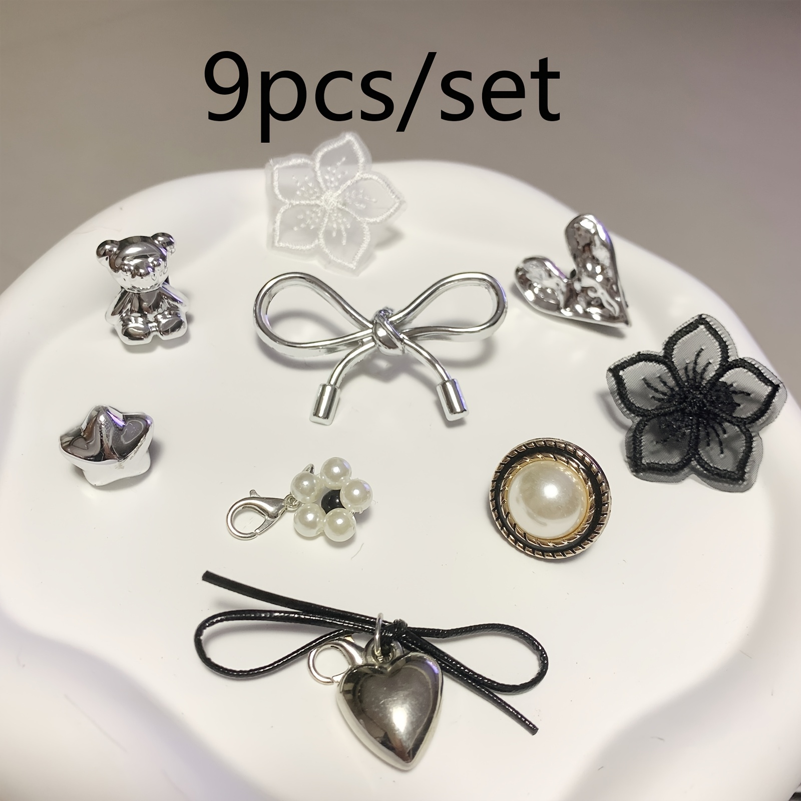 Image of 9pcs/set Shoelace Charms Set, Fashion Shoe Charms For Women, Removable Shoes Additions For Canvas, Sneakers