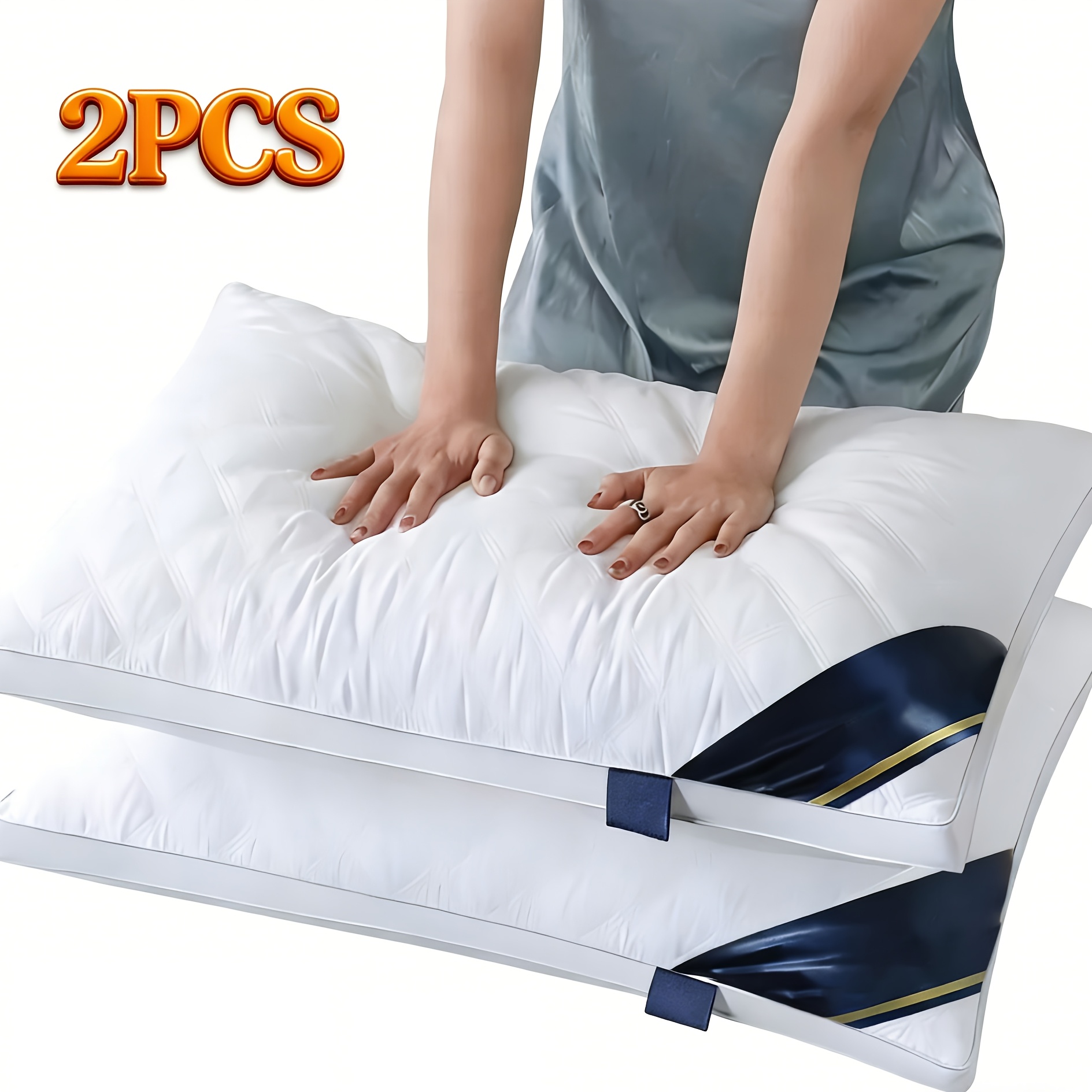 TEMU 2pcs Luxurious Home Bed Pillows, Exquisite Design Adult Bedroom Pillows For Comfortable Sleep, White