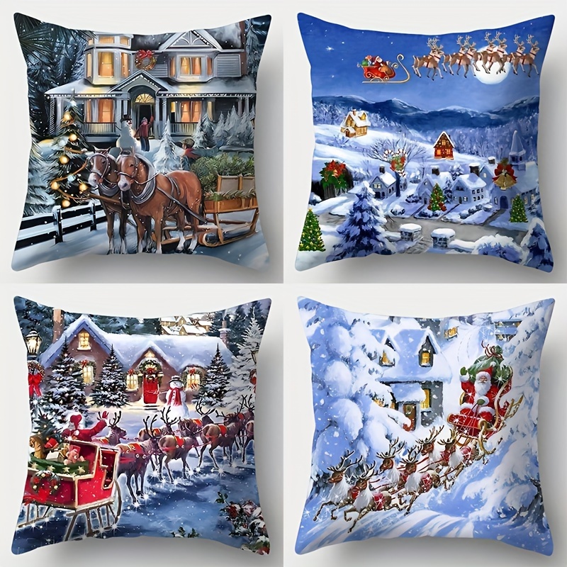 

4- Christmas , 17.7x17.7 , , Polyester, Zippered, , Printed Christmas & , Sofa For Decor