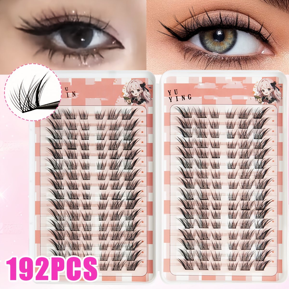 Image of 192 Clusters Of Eyelash Clusters For Fox Eyes, Large Capacity Cat-eye Eyelash Extensions, Natural Comic Style Lightweight Mixed Length Lashes, Eyelash Extensions At Home