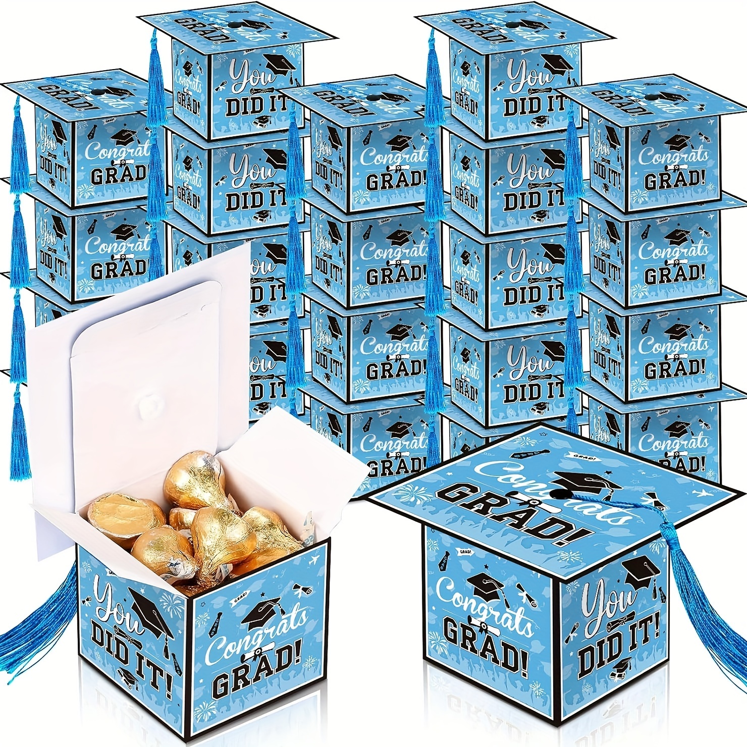 

24pcs Light Blue Graduation Candy Box 2024 Graduation Decorations Graduation Gift Cap Box Graduation Party Favors For Graduation Party Decorations Graduation Party Supplies 2024