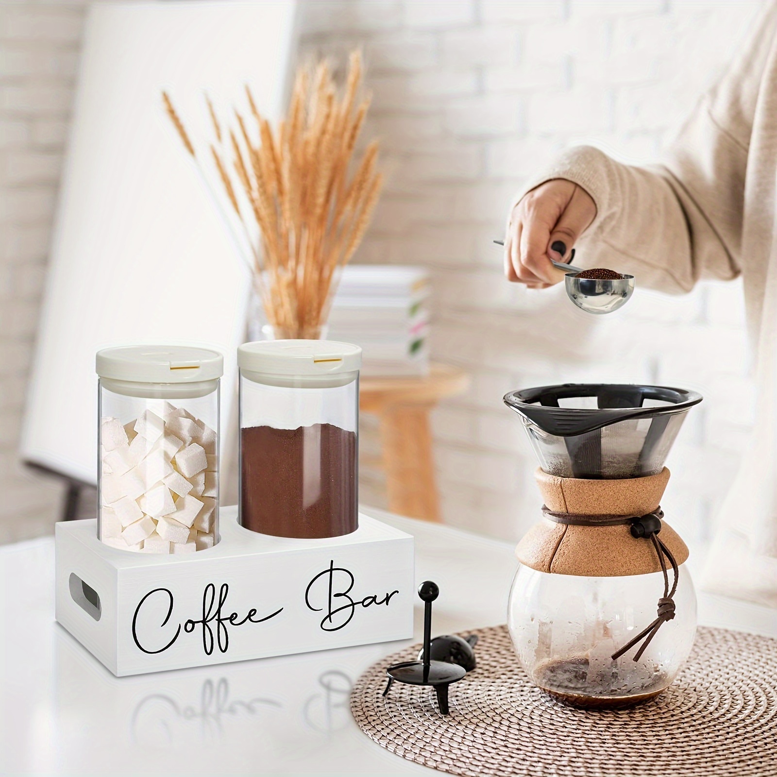 

Coffee Station Organizer For Coffee Bar, Coffee Beans Jar With Shelf And Scoop