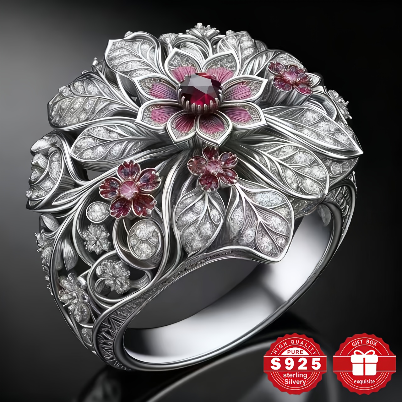 TEMU 925 Sterling Silvery Fashionable Ring, With 5a 5a Zirconia And Synthetic Design, Suitable For Daily And Banquet Jewelry - For Wives And