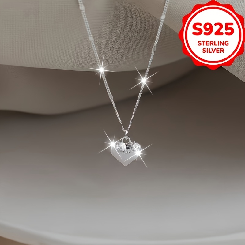 Women's 925 Sterling Silver Brushed Heart Pendant Necklace, Minimalist