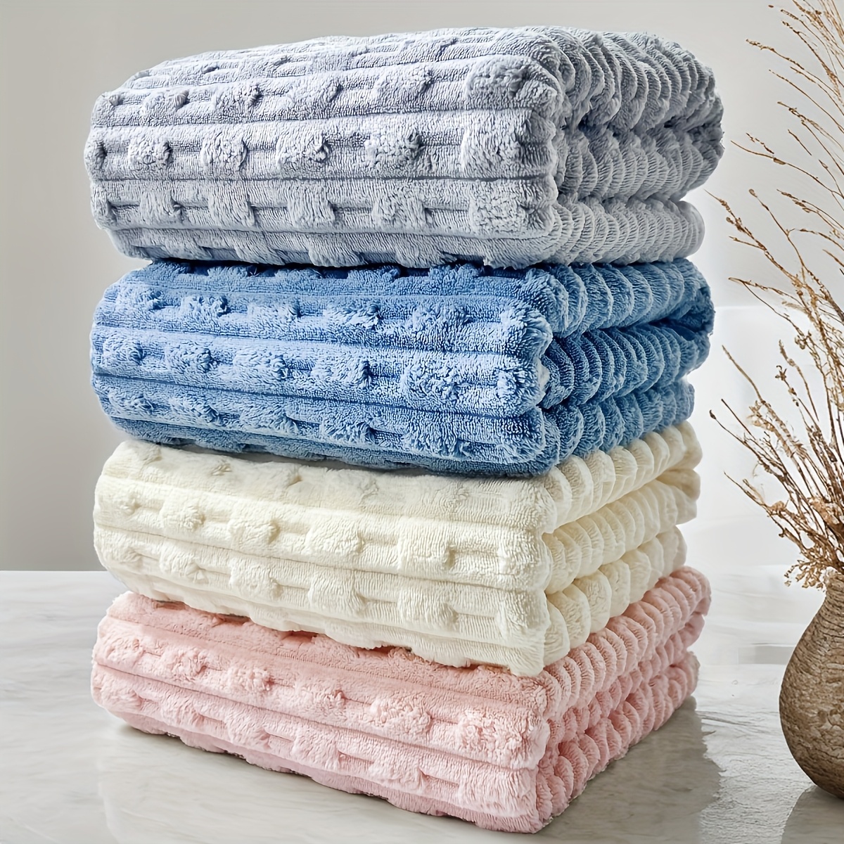 TEMU Bath Towels 4-pack 70 X 140 Cm, 4pcs Bath Towels 70 X 140 Cm/27.5 X 55.1 Inches 4-packs Ultra-absorbent Waffle Weave Bath Towels, Soft,