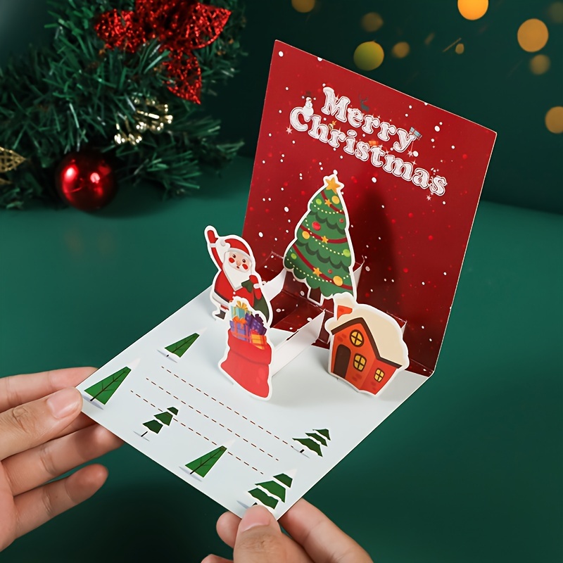 Carte De Noël 3D Rétro - 4 Couches - Père Noël & Renne - Avec Enveloppes - Idéale Pour Famille, Amis, Enfants