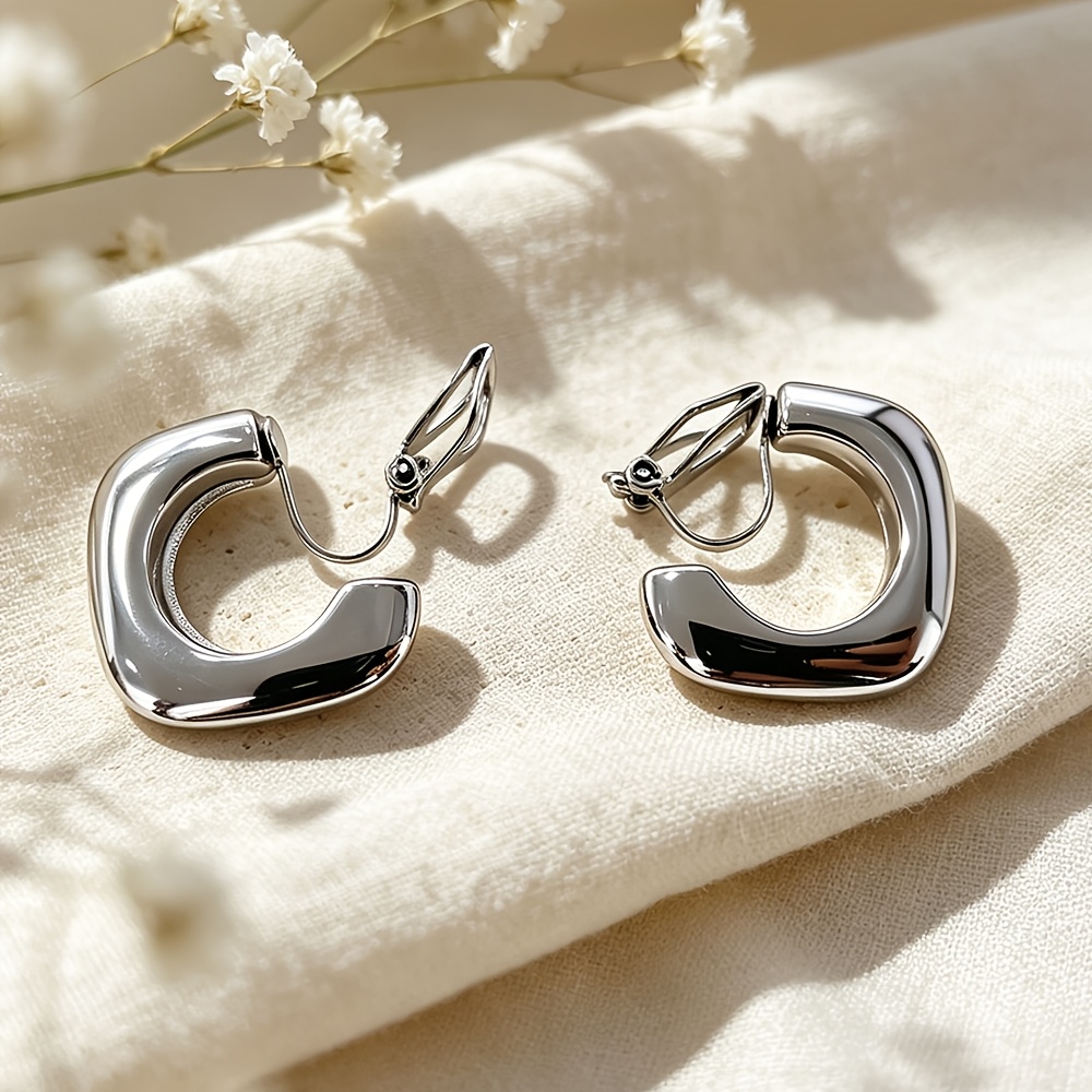 Women's Stainless Steel 18K Golden Plated Clip-On Earrings