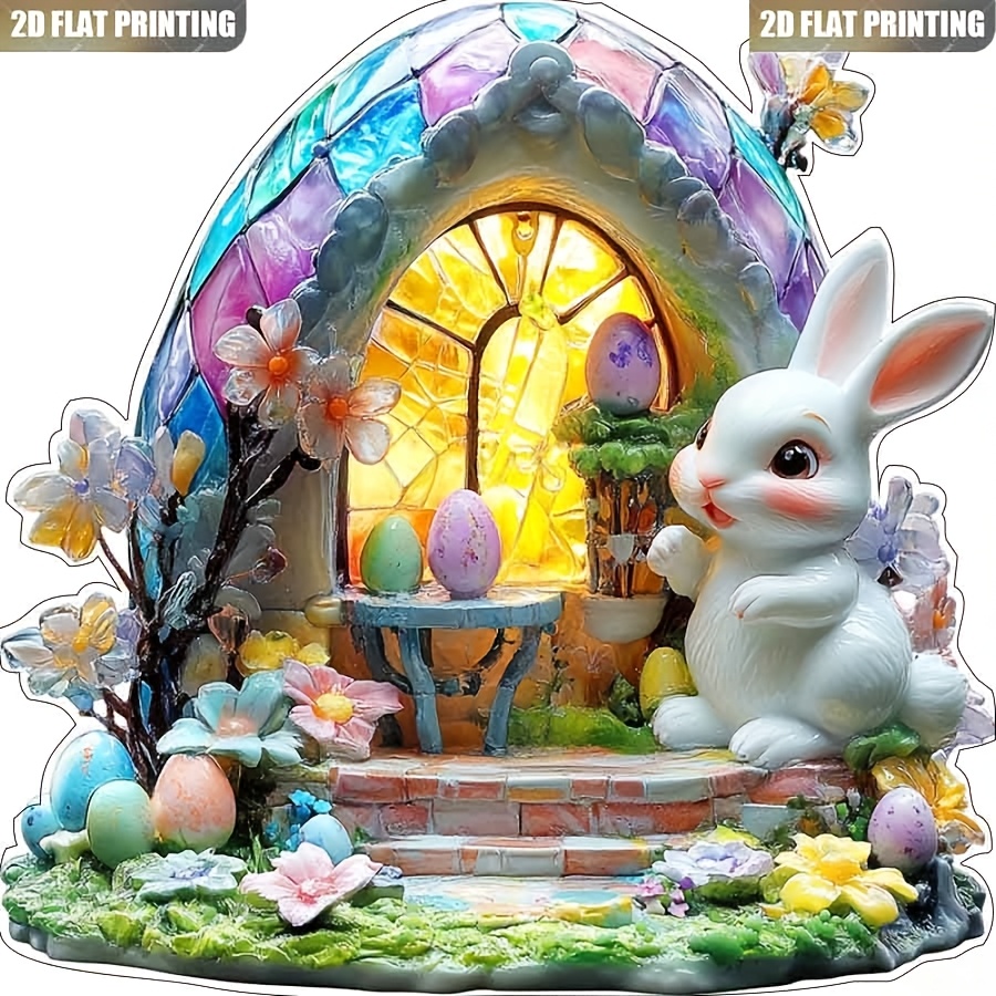 

1pc Bohemian Style Acrylic Easter Bunny Tabletop Decor, 2d Flat Print With Stained Glass Effect, Multipurpose Home Decor, No Power Needed, Festive Decoration