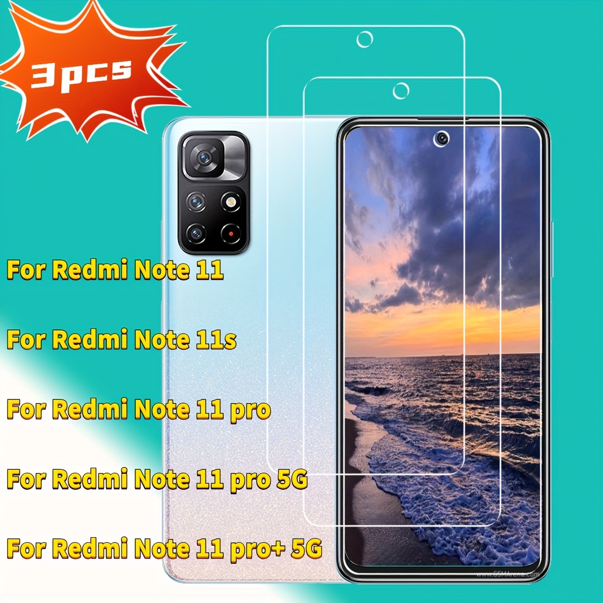 E-shop 3er-Pack High Definition, Qualcomm, 9H, Blasenfrei, Anti-Fall, Perfekte Abdeckung Schutzfolie aus gehärtetem Glas, Geeignet für Redmi Note