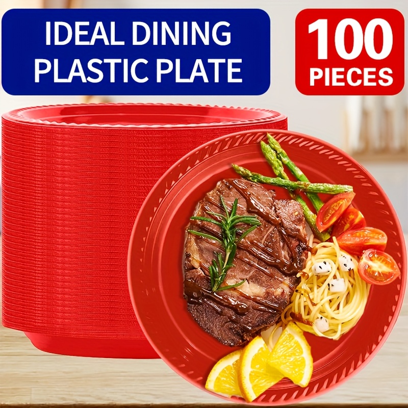 

10 "disposable Red Dinner Plates, Large Packaging, Suitable For Barbecue, Picnic, Party, Travel, Activities And Everyday Use, Bpa-free, Reusable.