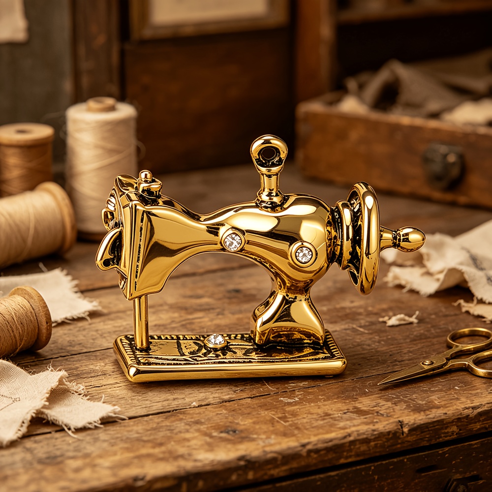 TEMU Vintage-style Artistic Sewing Machine Brooch, Featuring Old-fashioned Sewing With Distressed And Exquisite Rhinestones. It Offers A Nostalgic
